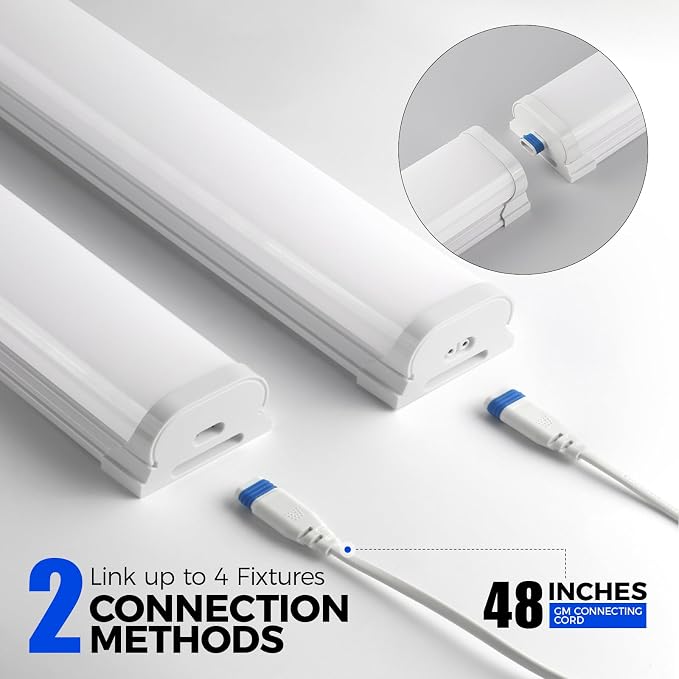 Barrina LED Shop Lights 4FT for Workshop, Garage, 45W 5000LM 5000K, 6 Packs | 4Foot for Warehouse Basement Kitchen and Workbench, Hidden Wiring, Ceiling Mount, with ON/Off, Linkable to 4, Frosted Cover