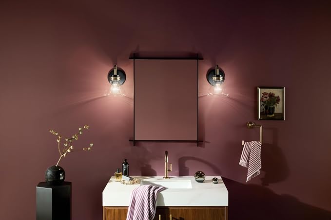 Kichler Farum 1-Light Bathroom Wall Light, Black | Modern wall light with clear glass for bathrooms, hallways and bedrooms (7.25" x 9.5"), 55153BKCLR