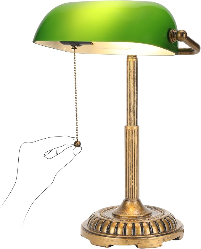 NISSAFORS Bankers Lamp, Green Desk Lamp with Pull Switch, Vintage Table Lamps for Home Office, Library, Piano (Green)