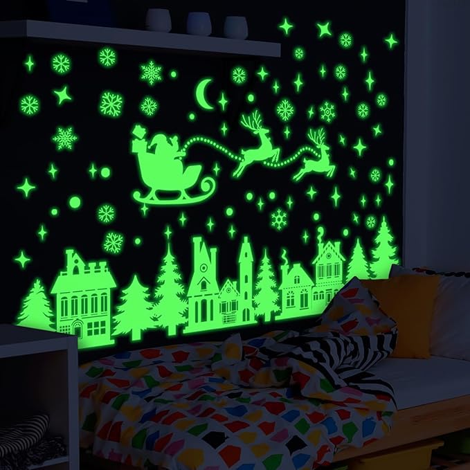 DIY Creativity Starry Sky Astronaut Night Light Wall Stickers Cartoon Rabbit Wall Stickers Star Spaceship Night Light Stickers Room Decoration (Christmas Stickers)