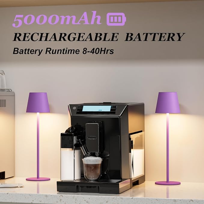 Kakanuo Cordless Table Lamp Rechargeable Purple - KK 2 Pack 5000mAH Battery Operated Lamp for Counter, 3 Color Stepless Dimming Wireless Lamp for Dining Kitchen, Outdoor Patio, Touch Control