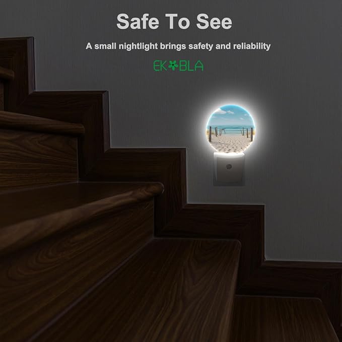EKOBLA Beach Scene Plug-in Nightlights Sea Ocean Decorative Night Light with Dusk-to-Dawn Auto Sensor Energy Saving LED Lighting for Home Bathroom Coastal Decor
