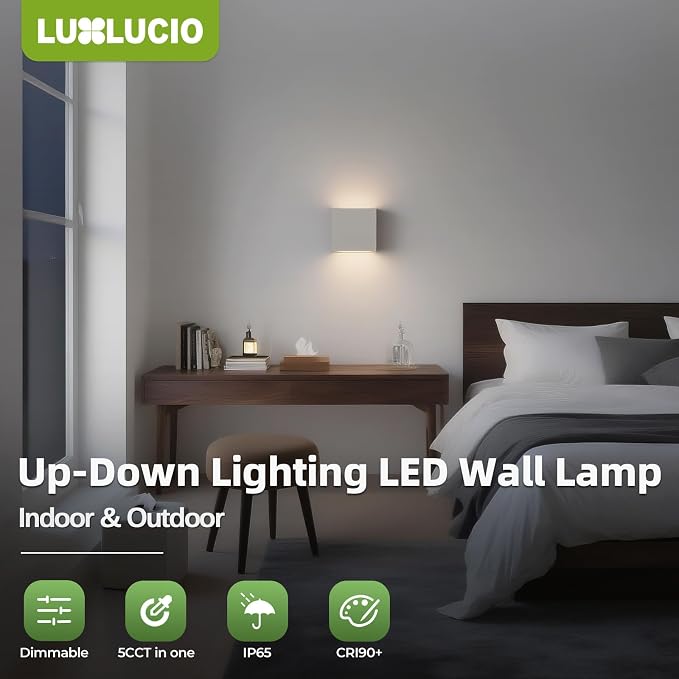 Bright Silver Up and Down Wall Sconce, 18W Dimmable 5%-100%, 5CCT 2700K-5000K Modern Wall Light, CRI90+, 120V-277V ETL FCC Certified, Indoor Outdoor Porch Living Room Wall Lamp