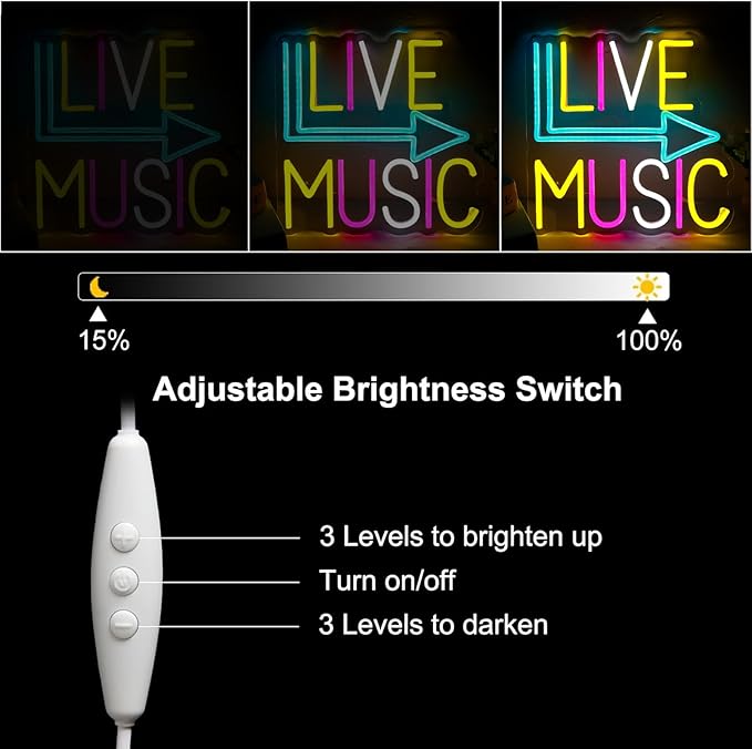 Live Music Neon Signs for Wall Decor，Led Neon Lightfor Live Room, Game Room, Broadcasting Room, Music Studio