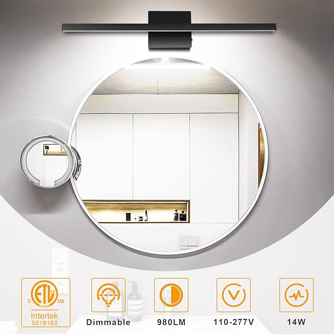 31.5 inch Black Bathroom Vanity Light,18W 5CCT Dimmable LED Bathroom Lighting Fixtures Over Mirror, Modern Vanity Lights for Bathrooms Restroom Mirror- ETL Certified