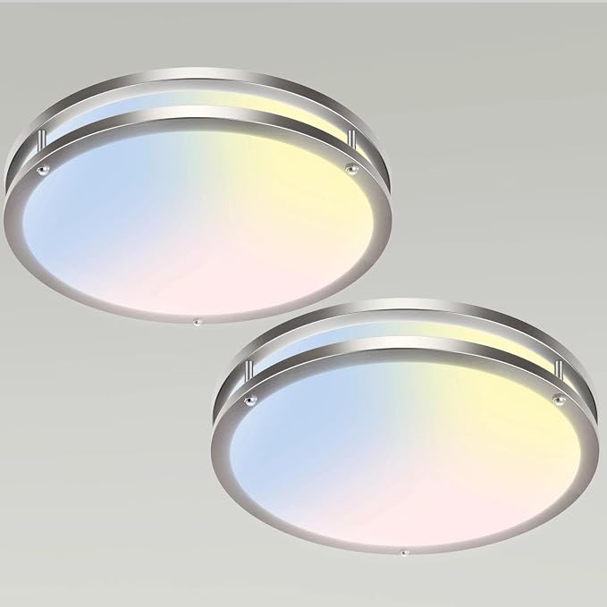 libtit 16Inch Flush Mount Ceiling Lights, 36W Dimmable LED Ceiling Light 3000K-6500K Adjustable, Large & Bright Brushed Nickel Light Fixture for Bedroom Kitchen Bathroom Living Room-2Pack
