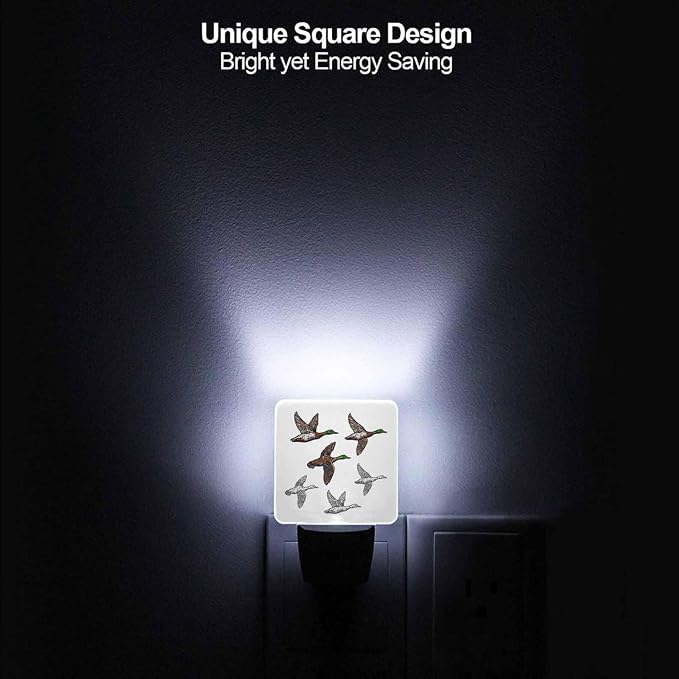 LED Night Light Plug into Wall with Dusk to Dawn Light Sensor White Energy Efficient Duck Mallard Wild Bird Nightlight for Bedroom Bathroom Hallway Living Room Kitchen