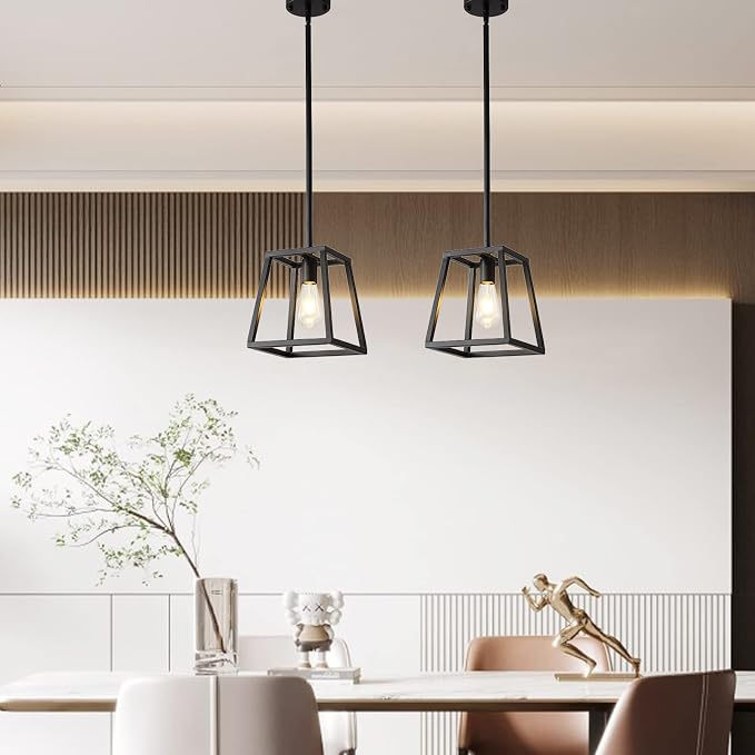 Black Pendant Light,Mini Rectangle Chandeliers, Pendant Lighting for Kitchen Island Living Room 1-Light Industrial Pendant Lighting for Kitchen Island