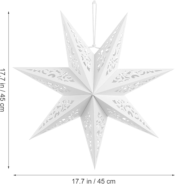 IMIKEYA Christmas Star Paper Lantern: 45cm Star Lamp Shade Paper Lantern Lamp Decorations Hollow out Hanging Lamp Shade for Christmas Wedding New Year Party Decorations (White)