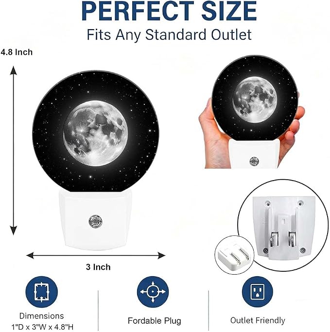 Decorative Night Lights Moon Plug-in Nightlight Auto Light Sensors | Celestial Body Night Lights Plug into Wall LED Lamp Dusk-to-Dawn Auto Sensor for Bedroom Kitchen Toilet Hallway