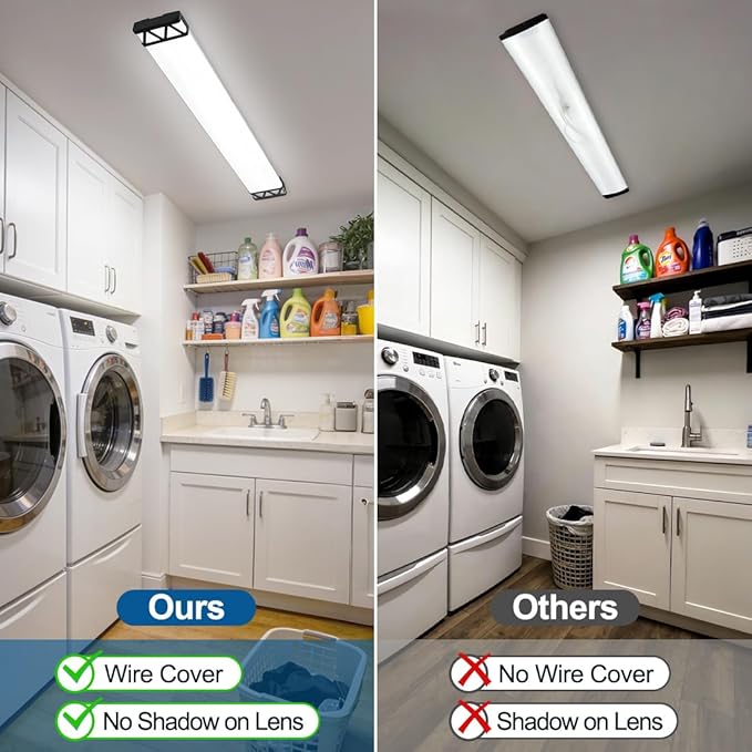 DAKASON 4FT LED Light Fixture for Kitchen Ceiling with Night Lighting, 48inch Wraparound for Laundry 75/65/55W 3/4/5000K Selectable, 4' Shop Light Replacing Fluorescent Tube 1Pack