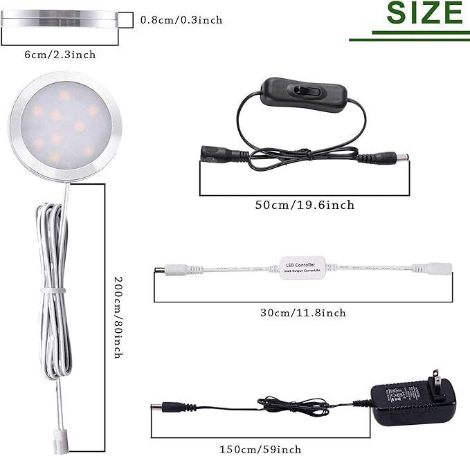 AIBOO LED Under Cabinet Lighting Dimmable with RF Remote Control, 6 LED Puck Lights, Total of 12W, for Kitchen Count Closet Wardrobe Lighting(Daylight White)