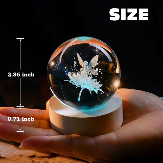 Fairy Gifts for Women 3D Fairy Crystal Ball Decor Ball Gift for Girls with LED Light Base