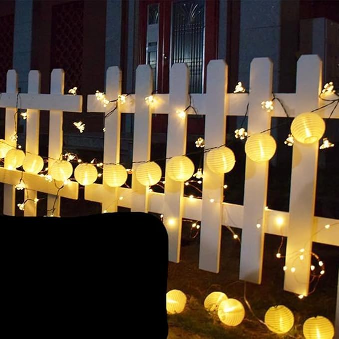 8.5Ft Outdoor White Mini Lantern String Lights, 10 Nylon Lanterns for Patio, Bedroom, Wedding Party Decoration, White Wire