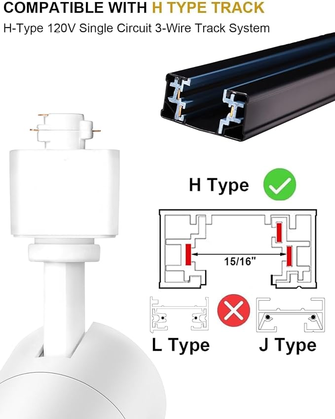 White 20W Track Lighting Heads,2700K-6500K Stepless Dimming H Type LED Track Light Heads Dimmable Rail Ceiling Spotlight Fixtures Accent,CRI90+ 24° 1800LM,4 Pack