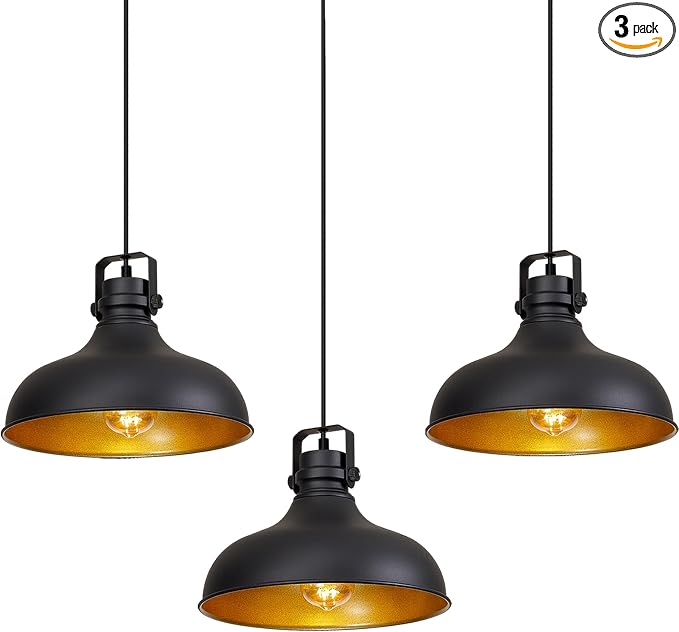 Black Farmhouse Pendant Lights Kitchen Island Fixtures | ETL Certificate,Industrial Adjustable Height Vintage Dome Hanging Light Fixtures for Barn,Dining Room 3 Pack