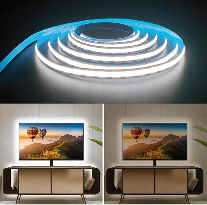 USB LED Light Strip, 6000K White COB LED Strip Lights, 3.3FT TV Lights Flexible Small Led Lights with Touch Switch Controller White 5V LED Strip Light for TV Backlight Bedroom