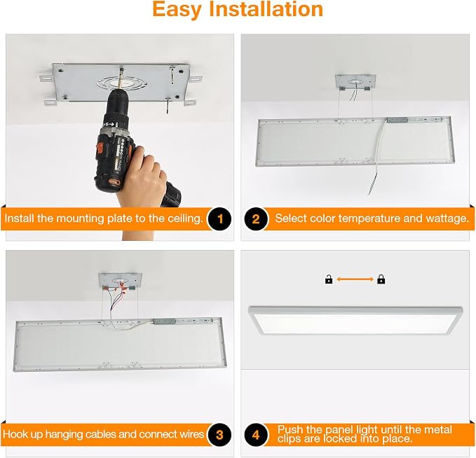 6-Pack 1x4 LED Flat Panel Light Surface Mount | 5000K-4000K-3000K Selectable & 0-10V Dimmable, Rectangular, for Kitchen, Garage, 40W-30W-20W, 100-277V, ETL, White