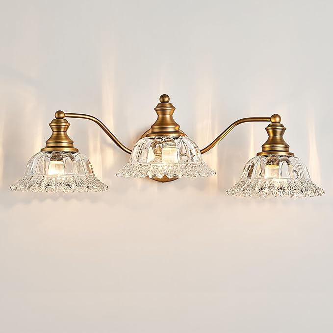 Vintage Bathroom Vanity Light Fixture 3 Lights Vanity Lighting Matte Antique Brass Vanity Light for Bathroom