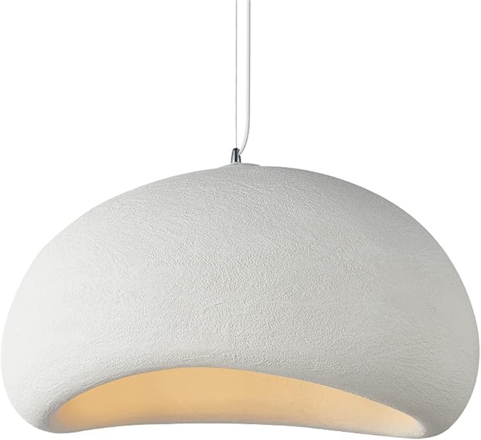 JAYMP 80cm Wabi Sabi Pendant Light for Living Room Hallway Restaurant Modern Hanging Lamp E26 Base Japanese Style Bird Nest Shape Lighting Fixture, 1 Pack (Matte White,B Shape, 80cm/31.5in)