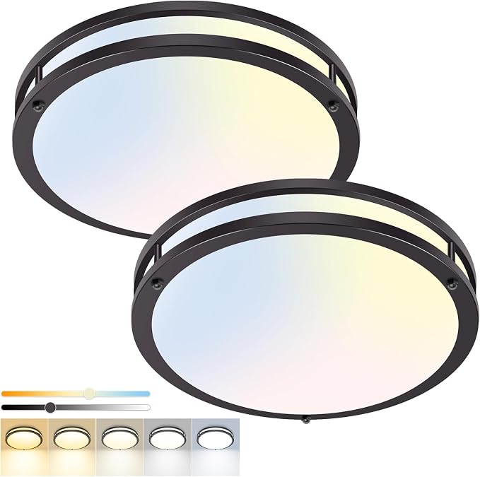 hepside 13inch Flush Mount Ceiling Light Fixture 2 Pack, Dimmable & 5 Color Temperatures Ceiling Light, 24W 3000K 3500K 4000K 5000K 6500K Adjustable Ceiling Lamps for Bathroom Bedroom Hallway
