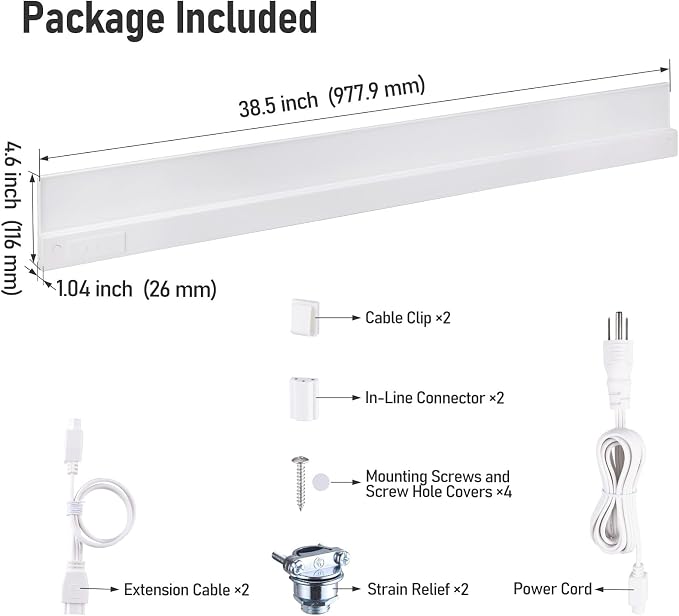 TORCHSTAR 2-Pack Ultra-Slim LED Under Cabinet Lighting Fits 42" Cabinets | 5CCT, Hardwired & Plug-in, 24W 1800LM, 120V CRI90 Linkable Dimmable Thin Under Counter Lights for Kitchen, ETL T24, White