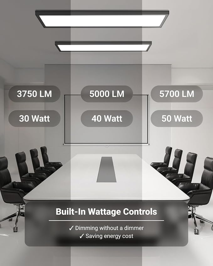 Sunco 12 Pack 1x4 LED Flat Panel Lights, 3CCT Selectable, 30-46W, Dimmable | 5700LM, Selectable Wattage 30W/40W/46W, Selectable CCT 3500K/4000K/5000K, 0-10V Dimming, Matte Black, Surface Mount