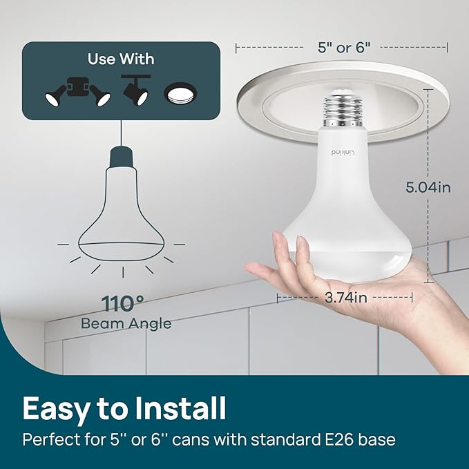 Linkind BR30 LED Flood Light Bulbs Indoor, 65W Equivalent Dimmable LED Recessed Bulbs, 10W 850 Lumens, 2700K Soft White E26 Base, Recessed Can Light Bulb for Bedroom Dining Room Bathroom, 6 Packs