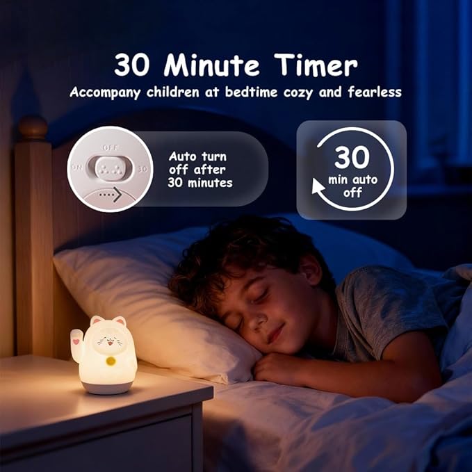 Cute Cat Night Light for Kids, LED Nursery Lamp Dimmable & Rechargeable, Warm Glow for Night Feeding, Nursery & Room Décor Lamp with Gift-Ready Design