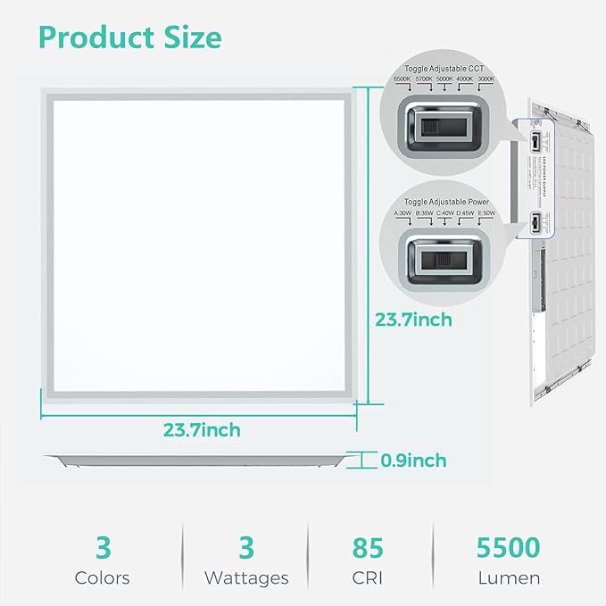 6 Pack 2X2 Led Flat Panel Light,0-10V Dimmable,3000K/4000K/5000K, 30W/40W/50W, Drop Ceiling Light for Mall, Officeroom, Garage