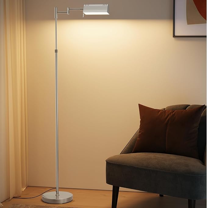 SUNMORY Dimmable LED Pharmacy Floor Lamps, 16W/1500LM Bright Reading Lamp | Remote Touch Control, 350°Swing Arm, Adjustable Height, Task Craft Tall Standing Light for Living Room Bedroom Office, Nickel