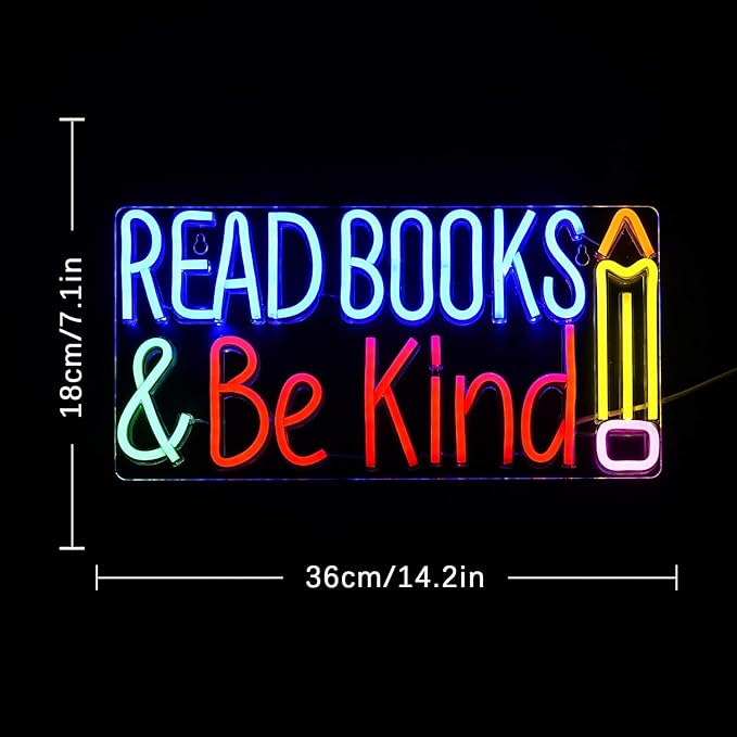 Read Books And Be Kind Neon Sign Pencil Neon Light Student LED Neon Light Colorful Neon Light Up Sign Suitable for Classroom Bookstore Library Museum Study Room (14.1"*7")