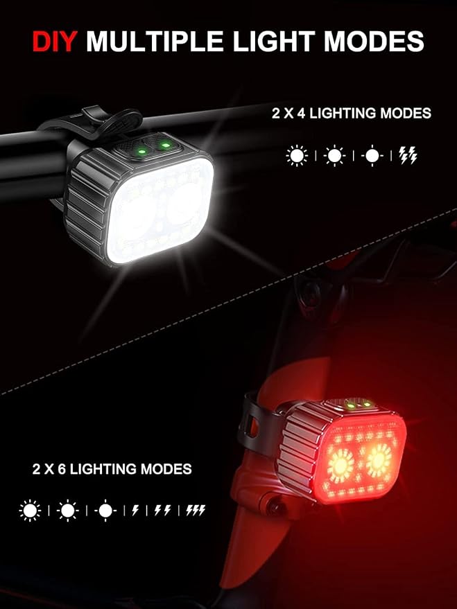 Bike Lights Super Bright, Rechargeable Bicycle Lights Set Multiple Modes, Waterproof Bike Lights for Night Riding/Cycling Safety, Front and Back Bike Reflectors Light, Long Battery Life