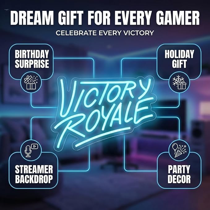 Final Win Neon Sign, Game Decor, USB Powered LED Gaming Wall Light | Battle Royale Game Decor, Acrylic Material, 13.8"x9.8"