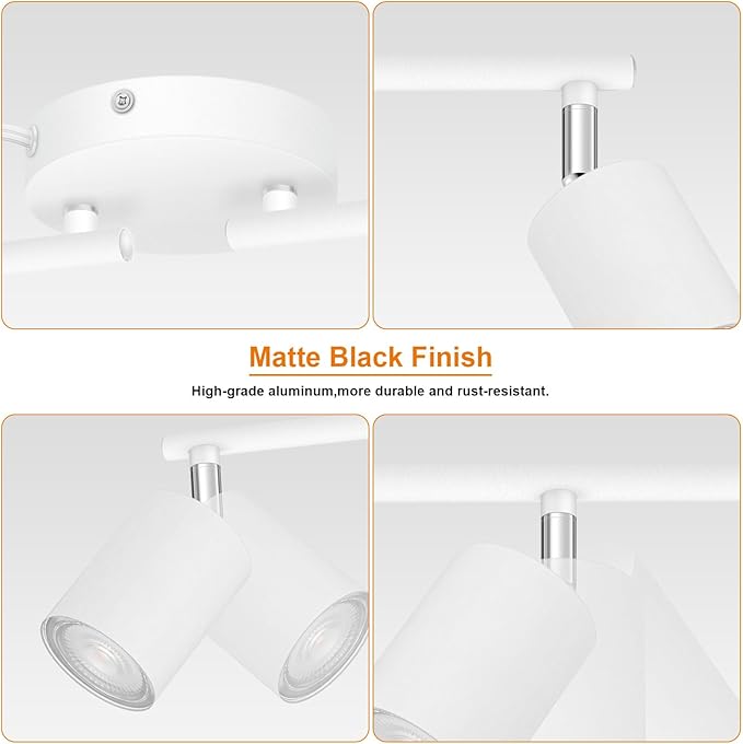 Plug in Track Lighting LED, Track Lighting Fixtures Ceiling, White 6-Light Kitchen Light Kit, Plug in Wall Light with 14.8ft Power Cord, Rotatable Ceiling Spotlight for Bedroom(GU10 Socket, NO Bulb)