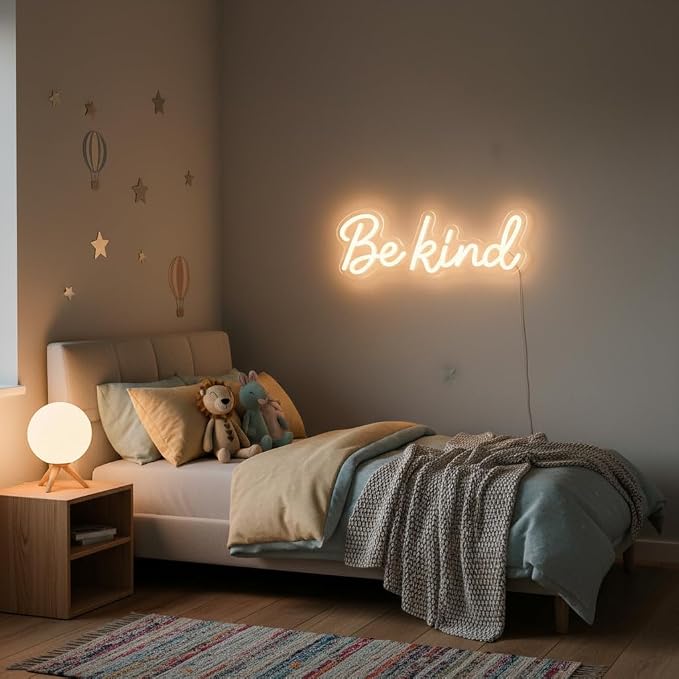 Be Kind Neon Sign Dimmable Classroom Neon Sign Warm White Wall Decor | USB Powered LED Be Kind Light for Bedroom Kids Room Dorm Office Bookstore Boutique and Shop Decoration Teen Room Study Space