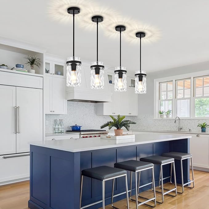 2 Pack Modern Pendant Lights Kitchen Island Black Pendant Lighting Over Island, Hand-Blown Glass Kitchen Hanging Pendant Lights Mini Chandelier for Dining Room Bedroom Hallway Bathroom Foyer Lighting