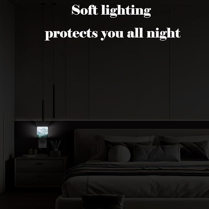 Mountain Forest Night Light,Plug Into Wall with Dusk to Dawn Light Sensors, Warm Nightlights for Bedroom, Bathroom, Hallway, Kitchen, Gifts Ideal for Boys Girls Women Men