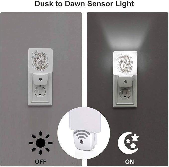 LED Night Light,Funny Couple Otter LED Night Light Plug into Wall with Dusk to Dawn Light Sensor White Energy Efficient Nightlight for Bedroom Bathroom Hallway Living Room Kitchen