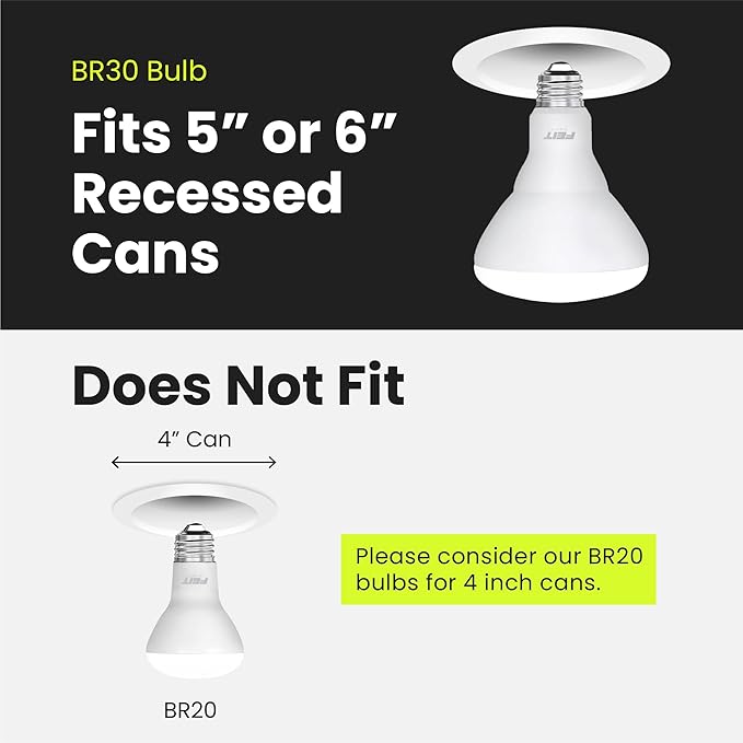 Feit Electric BR30 LED Light Bulbs, 100W Equivalent, Dimmable, E26 Standard Base, 80 CRI, 1400 Lumens, 5000K Daylight, 120V, 10 Years Lifetime, Damp Rated, 24 Pack, 100BR30DM85010KLED/6