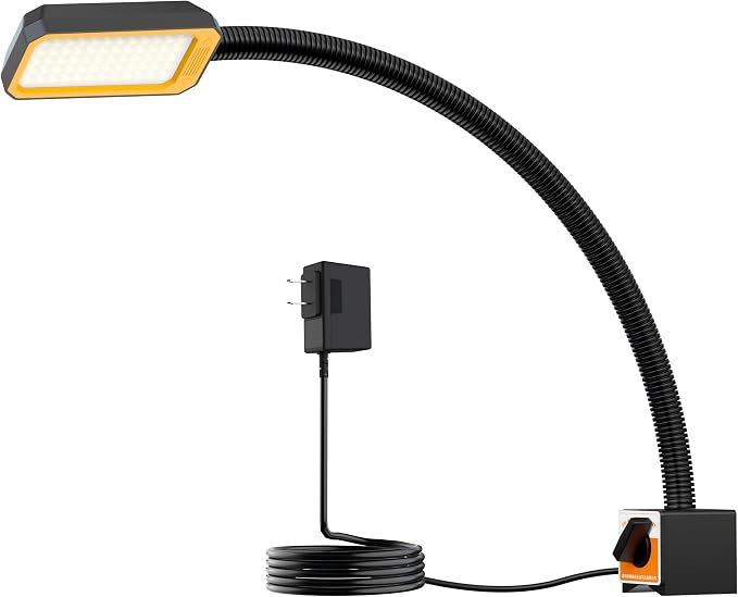 LED Machine Work Light, 2500 Lumens Flexible Gooseneck Magnetic Lamp for Lathe and Drill Press, Machine Job Light with Strong Magnetic Base 110-220V 25W (M1202)