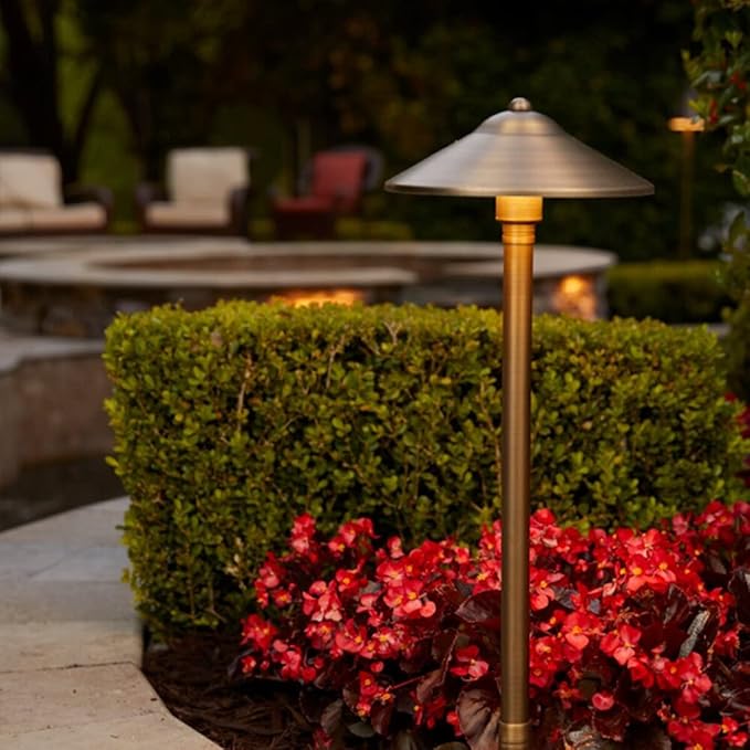 VOLT Max Spread 12V Cast Brass Path Light (25" Tall, 9" Shade) with 3W 2700K Warm White G4 LED Bulb for Low Voltage Landscape Lighting on Outdoor Pathway, Walkway, Garden, Driveway or Patio