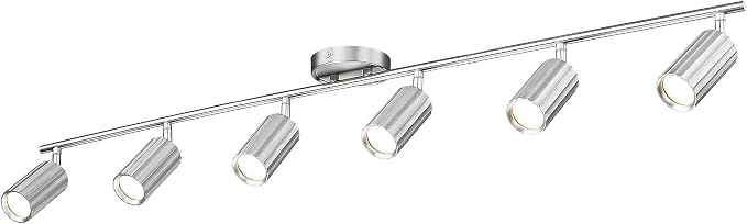 FEMILA 6 Light Kitchen Track Lighting Fixtures Ceiling, Brushed Nickel Track Light with Adjustable Heads, 3000K GU10 Bulbs Included, for Kitchen, Gallery, Cafe, 4FS109TL-6 BN