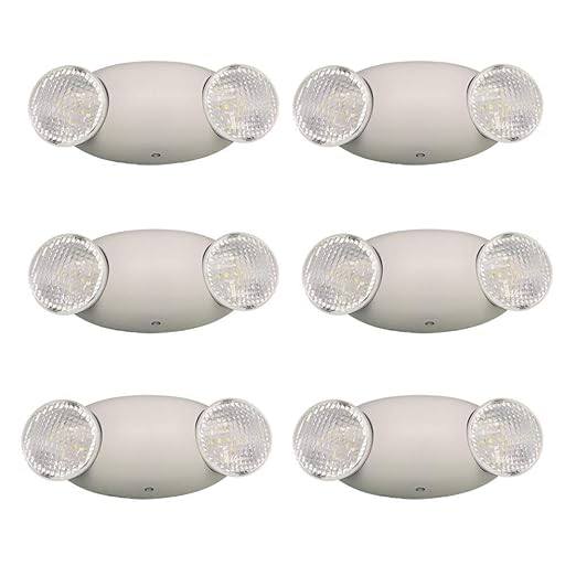 Amazon Basics LED Emergency Light, UL Certified, 6-Pack, Adjustable Two LED Bug Eye Head, Battery Backup, 90-Minute Backup, Nickel Cadmium