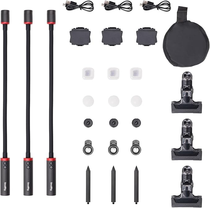 SmallRig 3-Pack RM 03 Macro Photography LED Light, 5 Colors Bendy Light | CRI95, Adjustable Beam, with Cold Shoe Extension Bar, Clamp, Diffuser, Spotlight, Barndoor, Gobos, Stake, Storage Box - 6520
