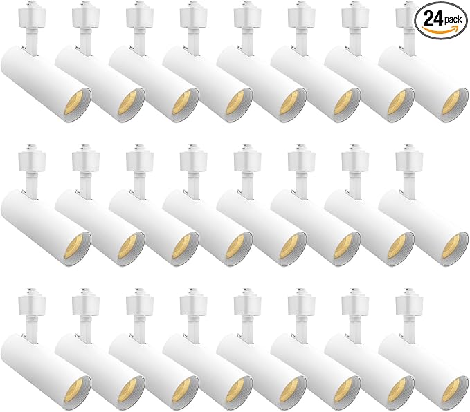 LUXRITE 2.5 Inch LED H-Track Lighting Heads, 5CCT, Round White (24 Pack) | 2700K/3000K/3500K/4000K/5000K, CRI90, 20W, 1500LM, Adjustable 358° + 90° Tilt, H Type Track Light Head, Dimmable, ETL Listed