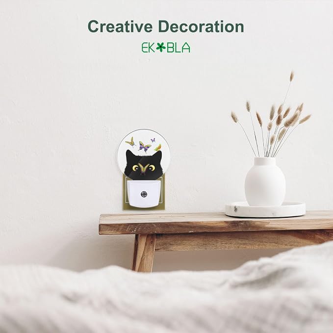 EKOBLA Cat and Butterfly Night Light, Butterfly on Kitten Nose Cute Night Lights Plug Into Wall with Dusk to Dawn Sensor for Kids Room