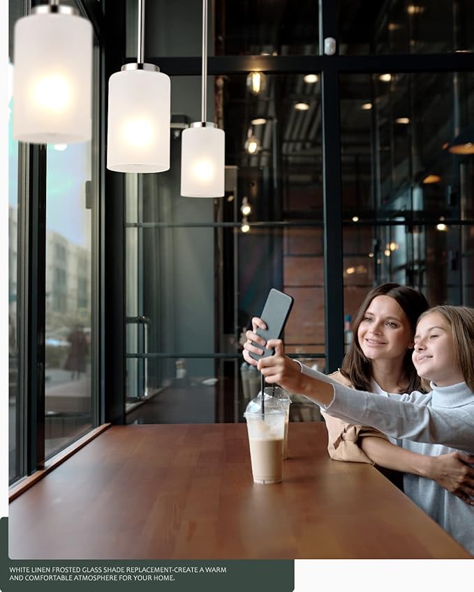 1-Light Mini Pendant Light Fixtures, Industrial Chandelier Hanging Ceiling Light with Opal White Shades, Adjustable Height, Brushed Nickel Pendant Lighting for Kitchen Bedroom Hallway, 2 Pack