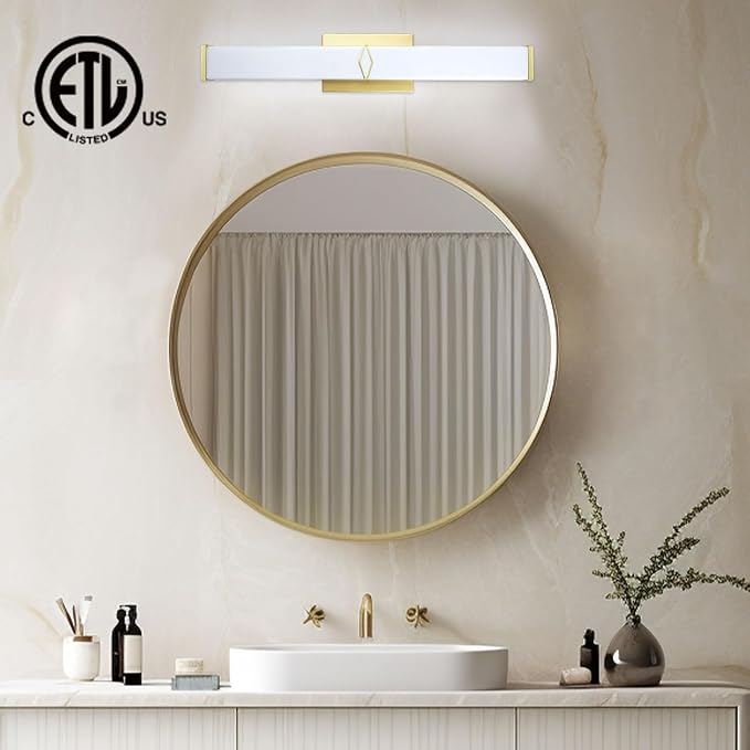 24 Inch Bathroom Vanity Light 2500LM, AC 120V 5CCT Modern Bathroom Lighting Fixtures Over Mirror Dimmable, 25W Gold LED Vanity Lighting Fixtures Wall Sconce ETL Certified, 1Pack