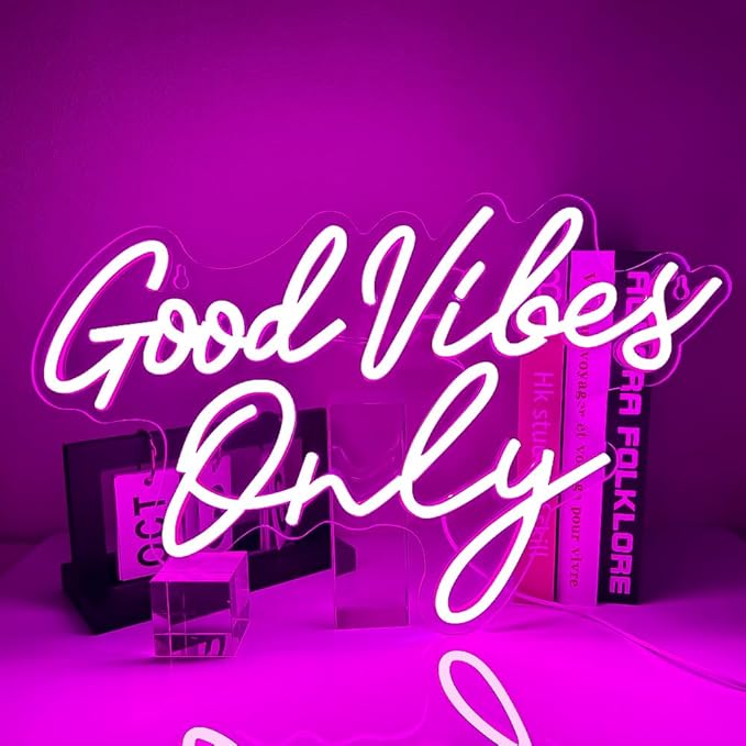 Good Vibes Only Neon Sign，Good Vibes Neon Signs for Wall Decor，Beautiful Pink Good vibes Only Neon Light Sign for Girls Bedroom Decoration，Party，Birthday，Wedding，Salon Shopping Mall Home Wall Decor